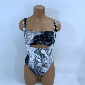 Black and white tie dye one piece swimsuit